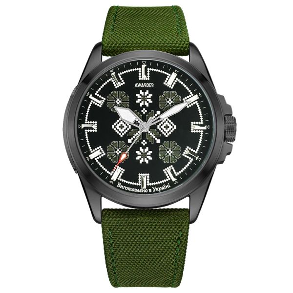 Awarder Embroidery Black-Army Green Green  Battery 10ATM