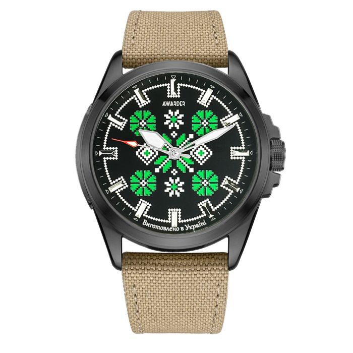 Awarder Embroidery Black-Green Khaki Battery 10ATM