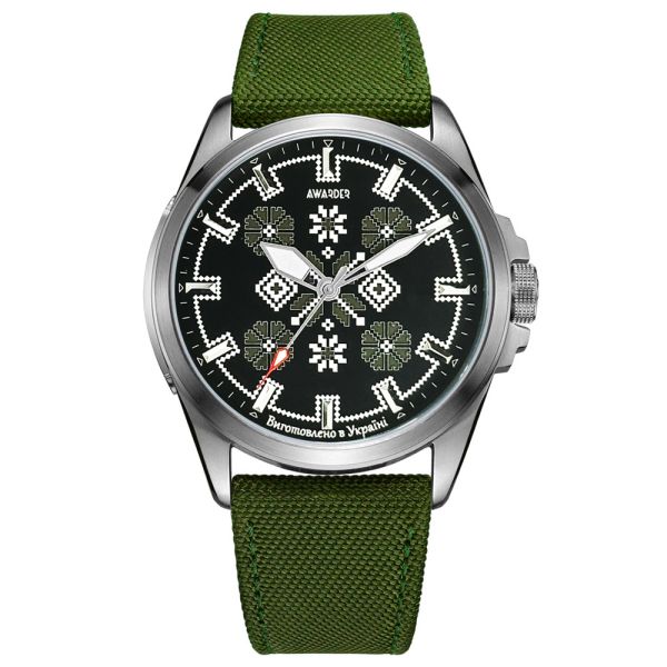 Awarder Embroidery Silver-Army Green Green  Battery 10ATM