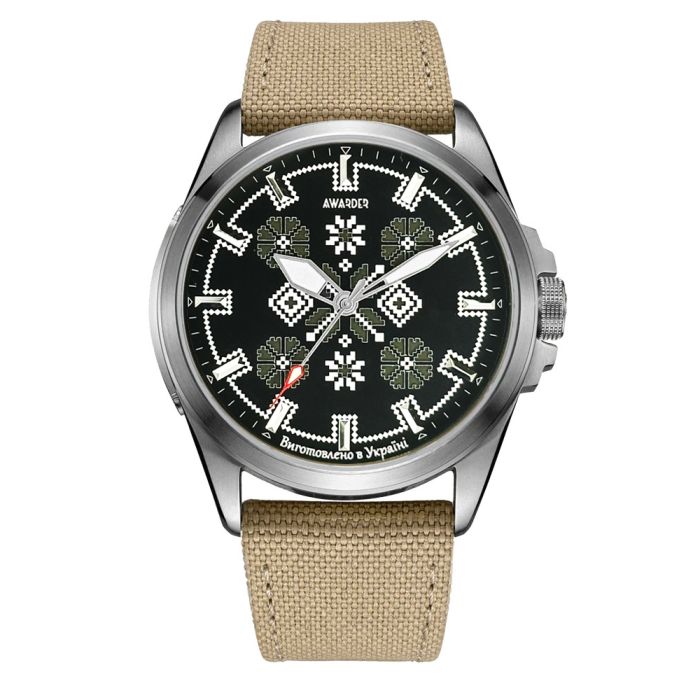 Awarder Embroidery Silver-Army Green Khaki Battery 10ATM