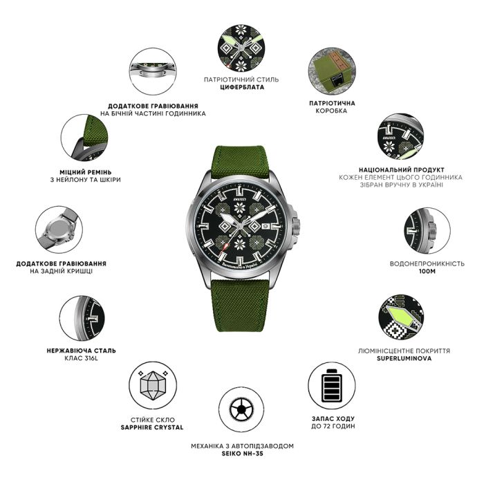  Awarder Embroidery Silver-Red Black Automatic 10ATM