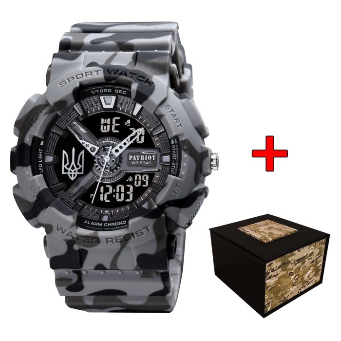 Patriot 005 Тризуб срібло Camo Grey + Коробка.