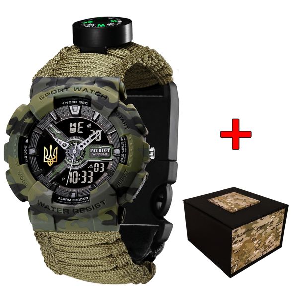 Patriot 005 Тризуб золото Camo Green Паракордовий ремінець Army Green + Коробка.