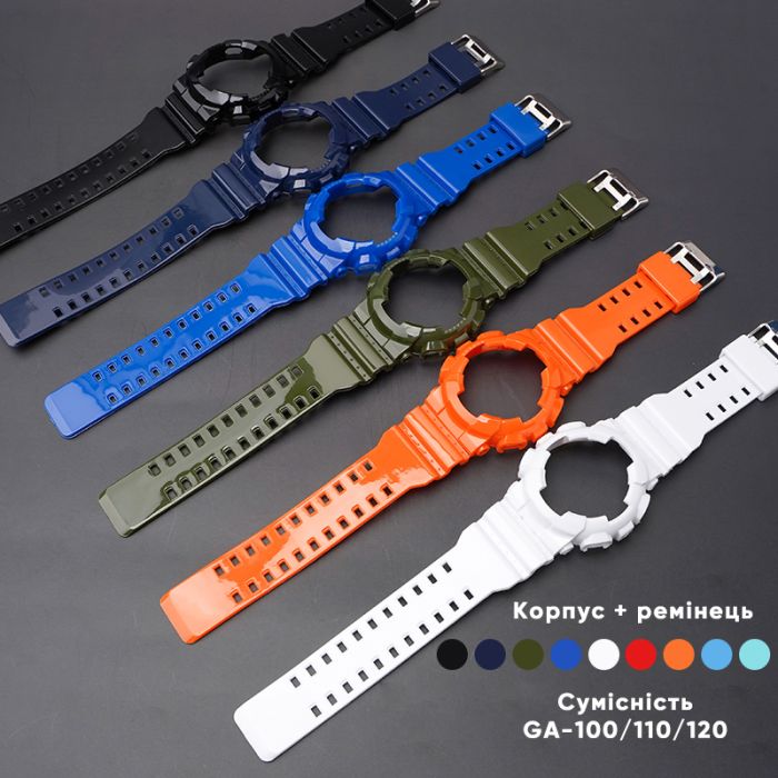 Ремешок + безель (рант) для Casio G-Shock GA-100 Black-Glossy SI