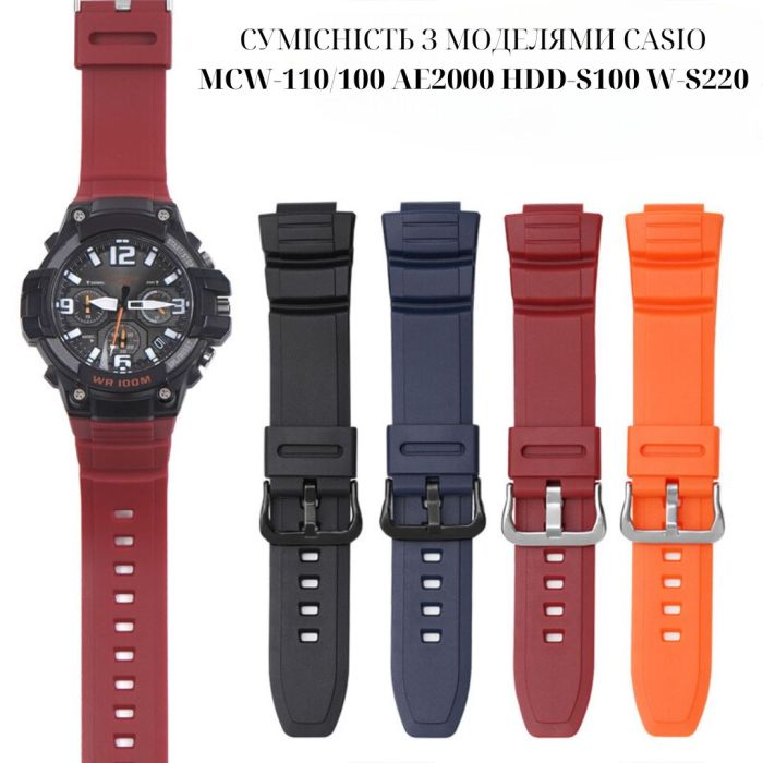 Ремешок для Casio G-Shock MCW-100H/110H, AE-2000/2100 W-S220, HDD-S100, WV-200 Red Black