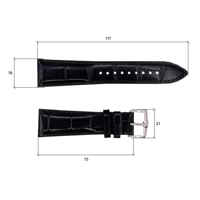 Кожаный ремешок Premium 18х16 мм. Black