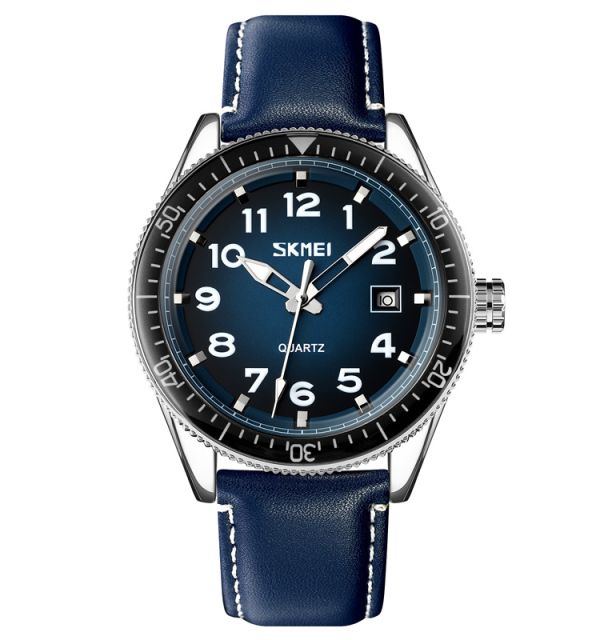 Skmei 9232LSIBU Silver-Blue-Leather Strap