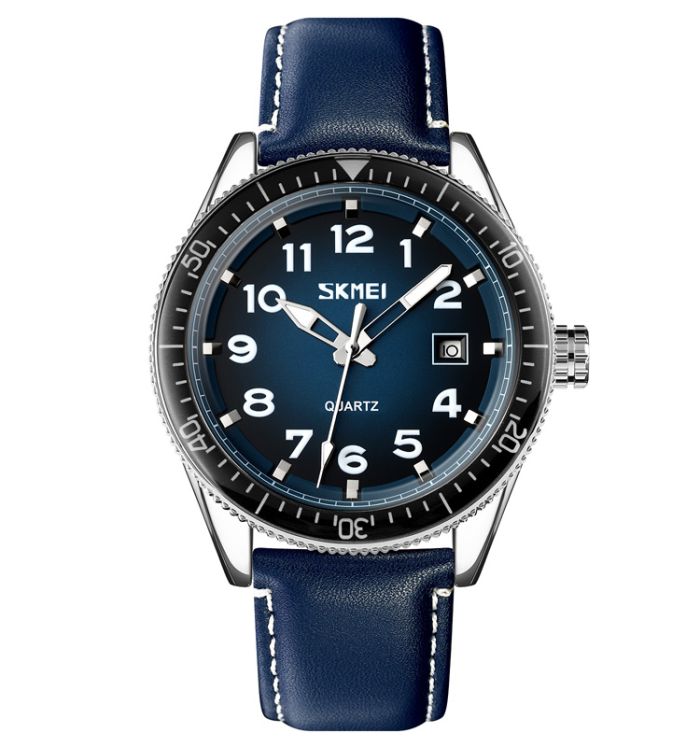 Skmei 9232LSIBU Silver-Blue-Leather Strap