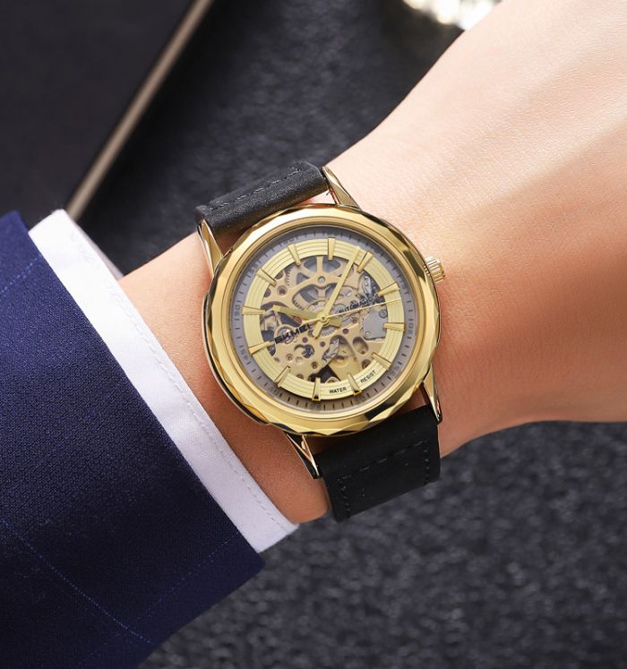 Skmei M035LGDBK Gold-Black Leather